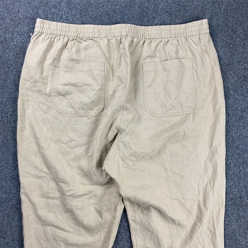 J Crew Pants Women's 2X Beige Jogger Taper Drawstring Linen Blend‎ NWT